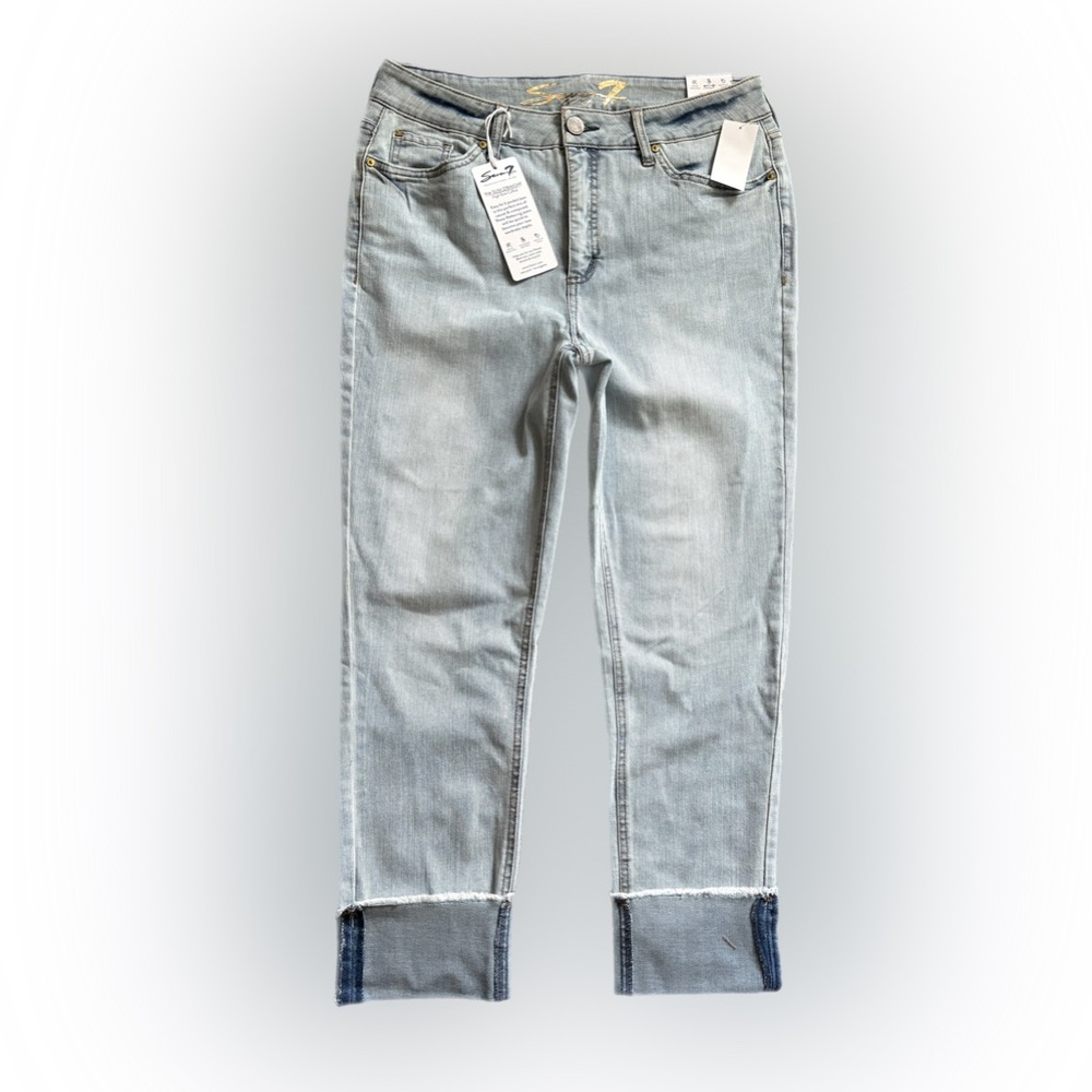 Seven7 Light Blue Ankle Jeans with Dark Blue Cuffs